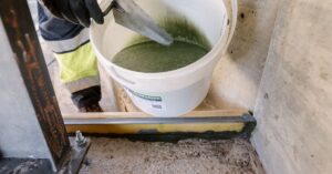 epoxy grout being poured